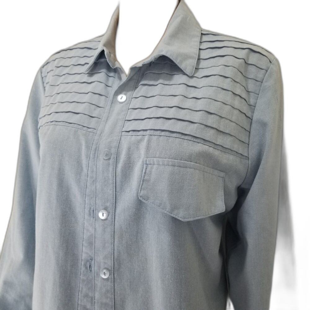 80s Vintage Button Up Cowboy Western Style Blue Collar Shirt Size Small Women's